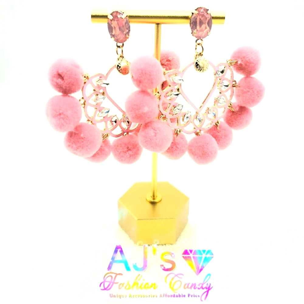 Pink Pom Pom Chandelier Earrings